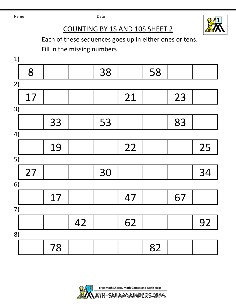20st Grade Math Worksheets Counting by 20s 20s and 200s Pertaining To Counting By 10s Worksheet