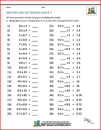 free printable multiplication worksheets multiplying by tenths 3tb