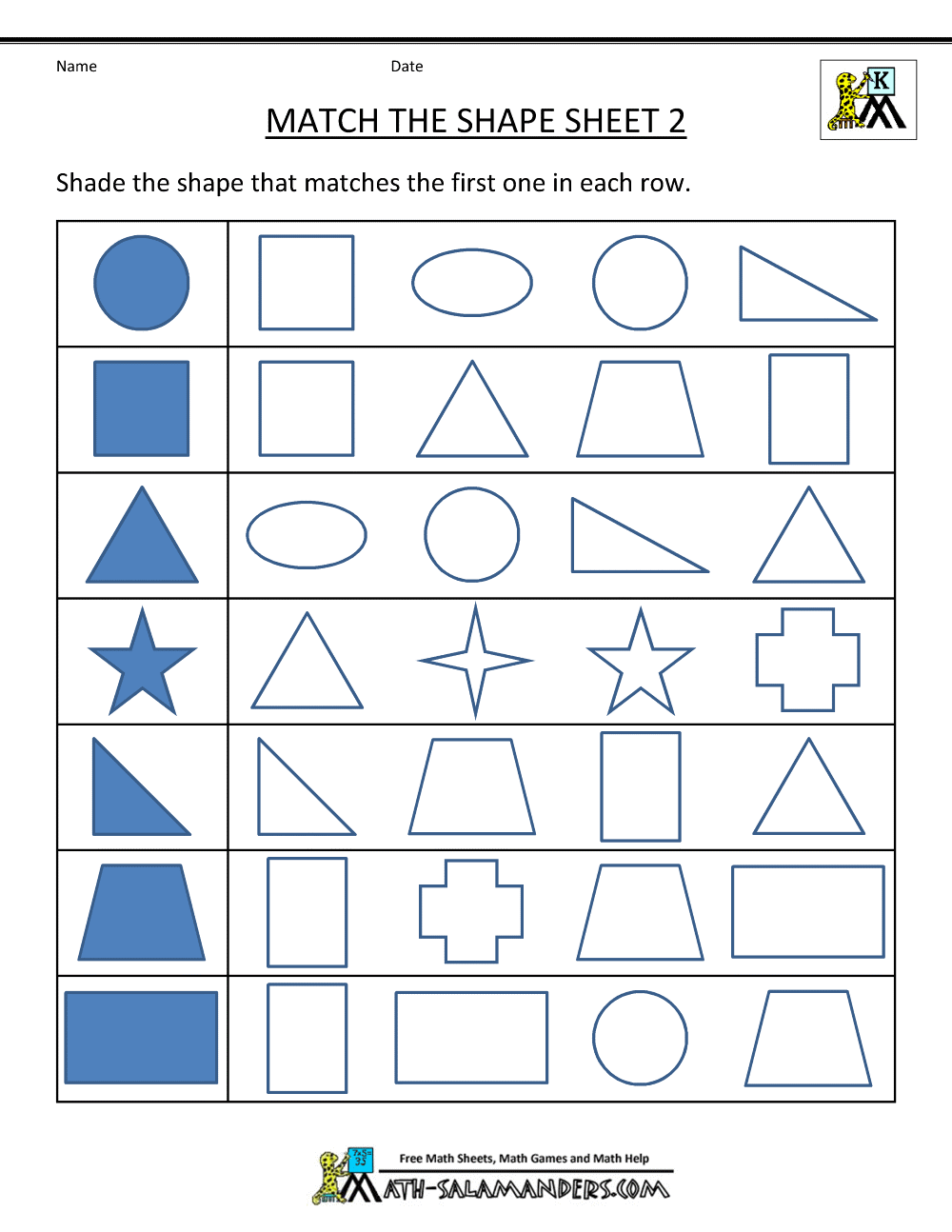 Free Shape Worksheets Kindergarten
