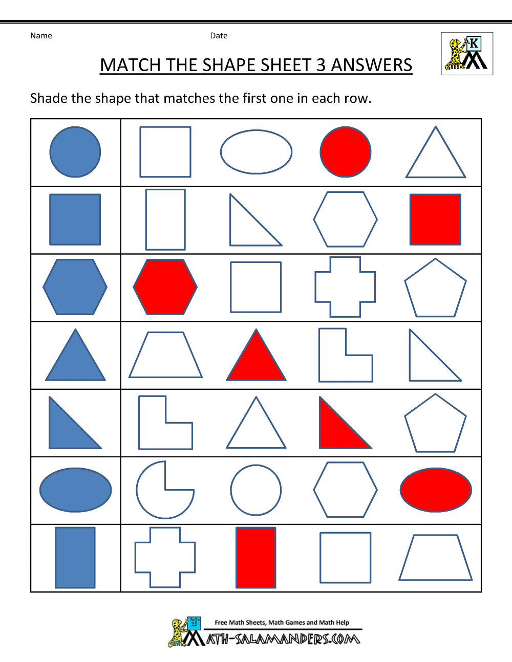 free shape worksheets kindergarten
