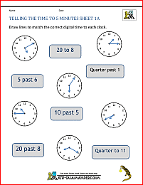 telling time clock worksheets to 5 minutes image