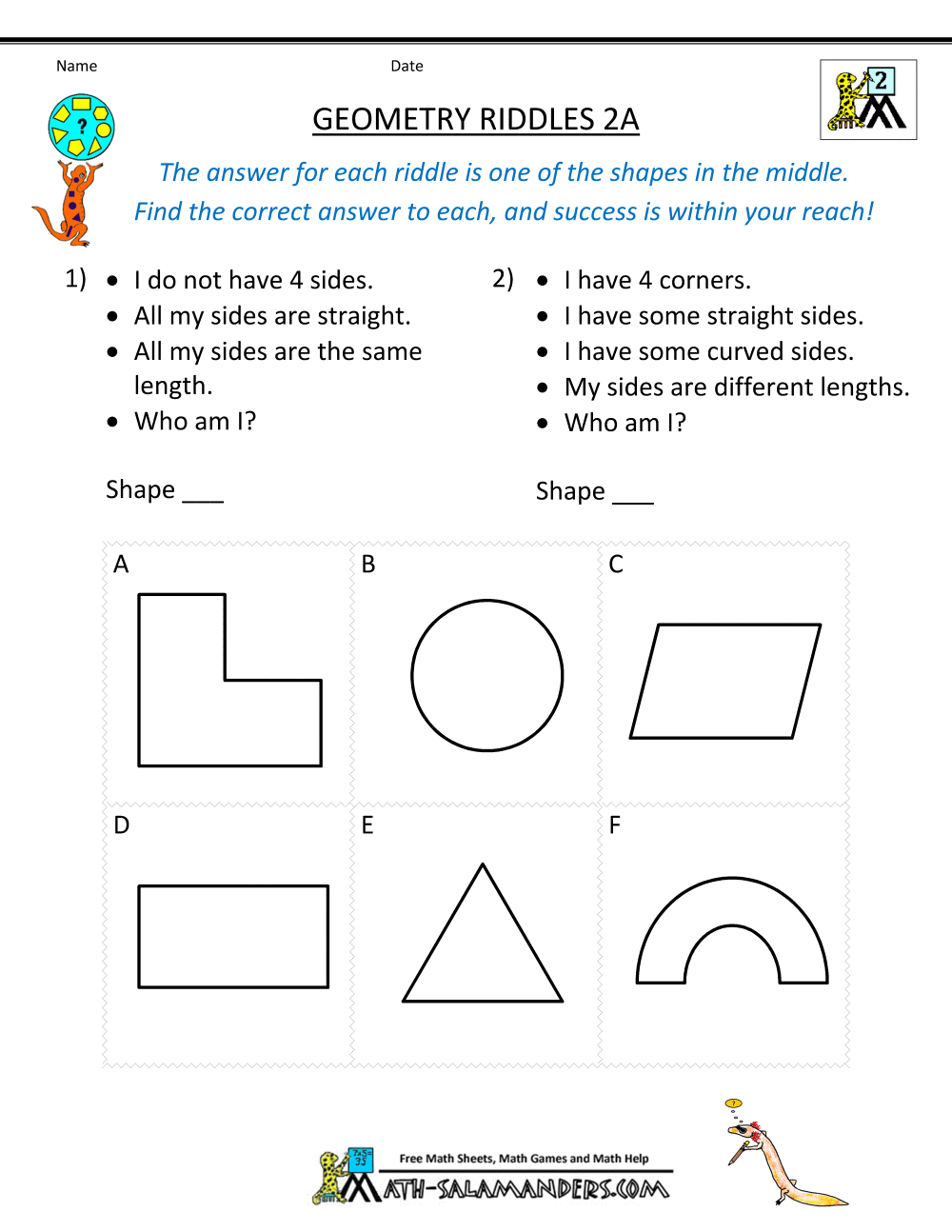 Second Grade Geometry Inside 2nd Grade Geometry Worksheet