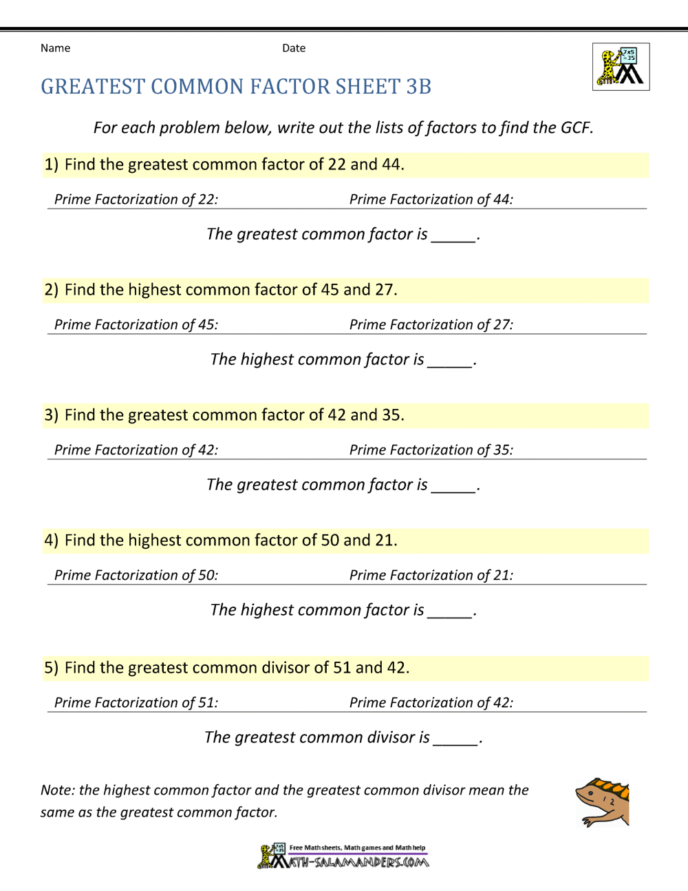 Greatest Common Factor Worksheet page Throughout Lcm And Gcf Worksheet