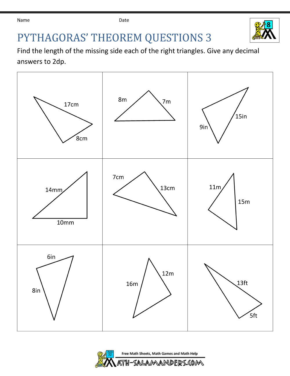 Pythagoras Theorem Questions Inside Pythagorean Theorem Practice Worksheet