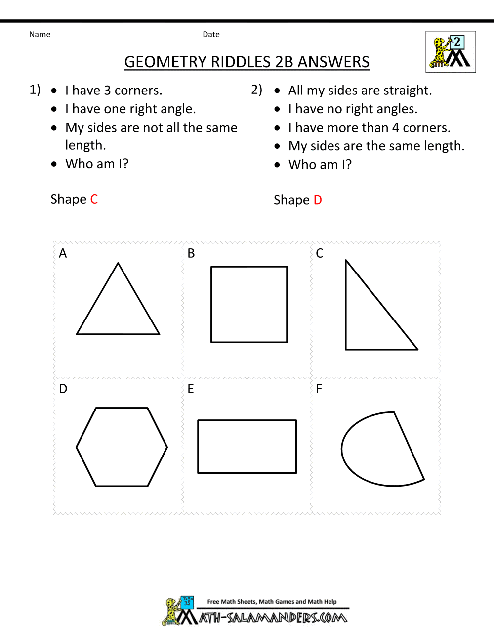 Second Grade Geometry Throughout 2nd Grade Geometry Worksheet
