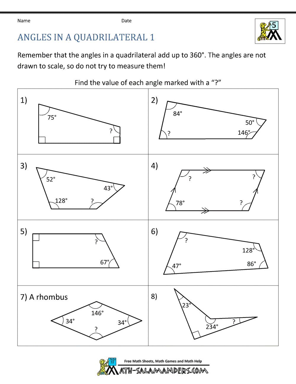 20th Grade Geometry In Finding Angle Measures Worksheet
