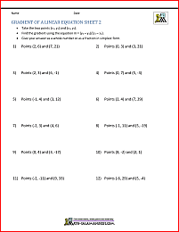 gradient of a linear equation worksheet 2