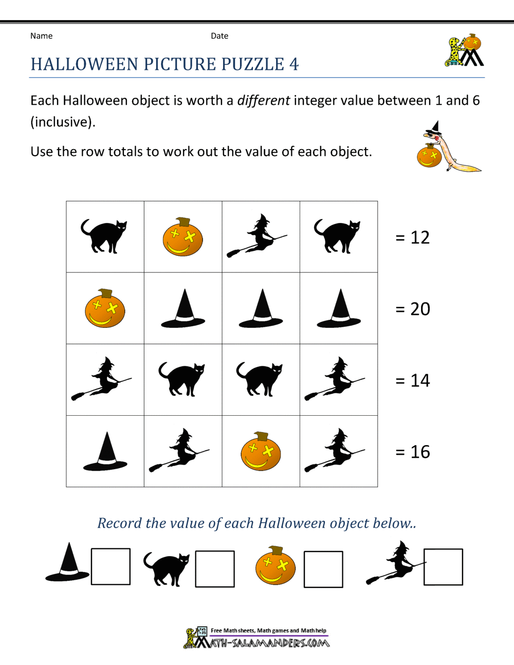 Free Printable Halloween Worksheets For 4th Grade