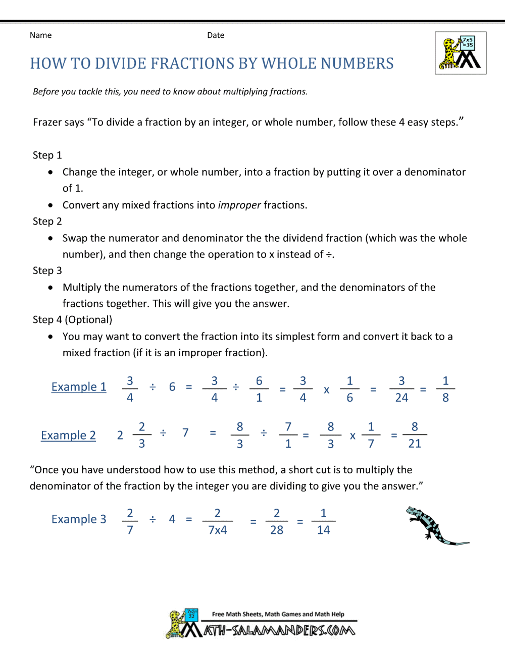 Dividing Fractions by Whole Numbers Inside Dividing Fractions Word Problems Worksheet