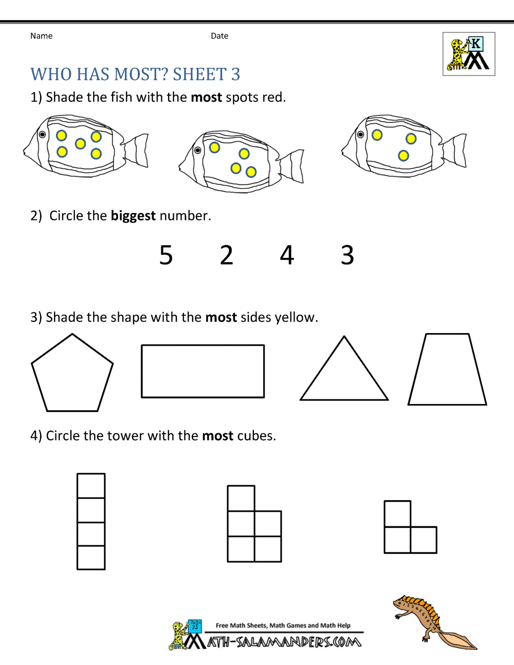 Printable Kindergarten Math Worksheets Comparing Numbers ...