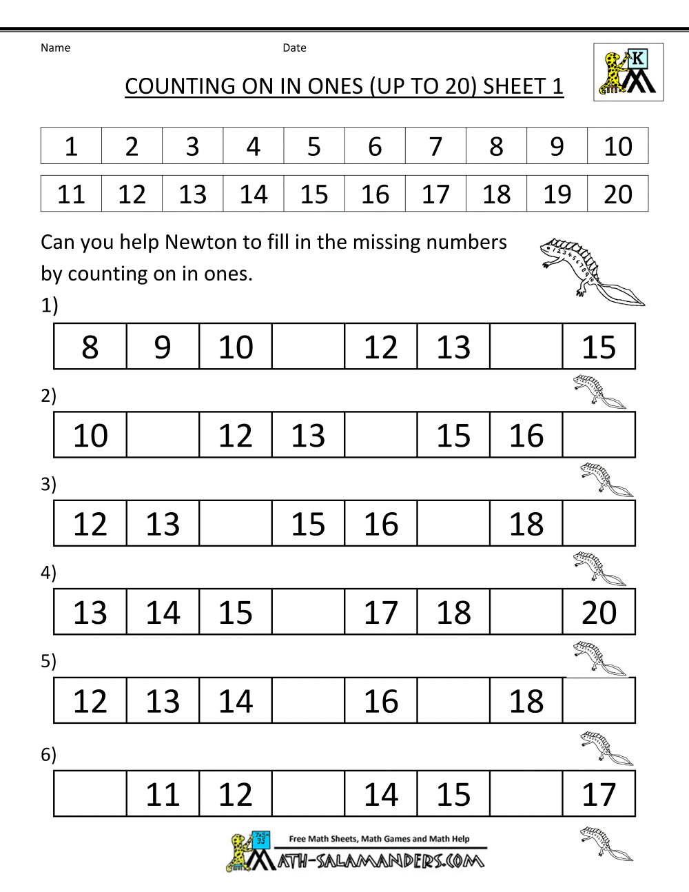 Kindergarten Math Printables 2 Sequencing to 25