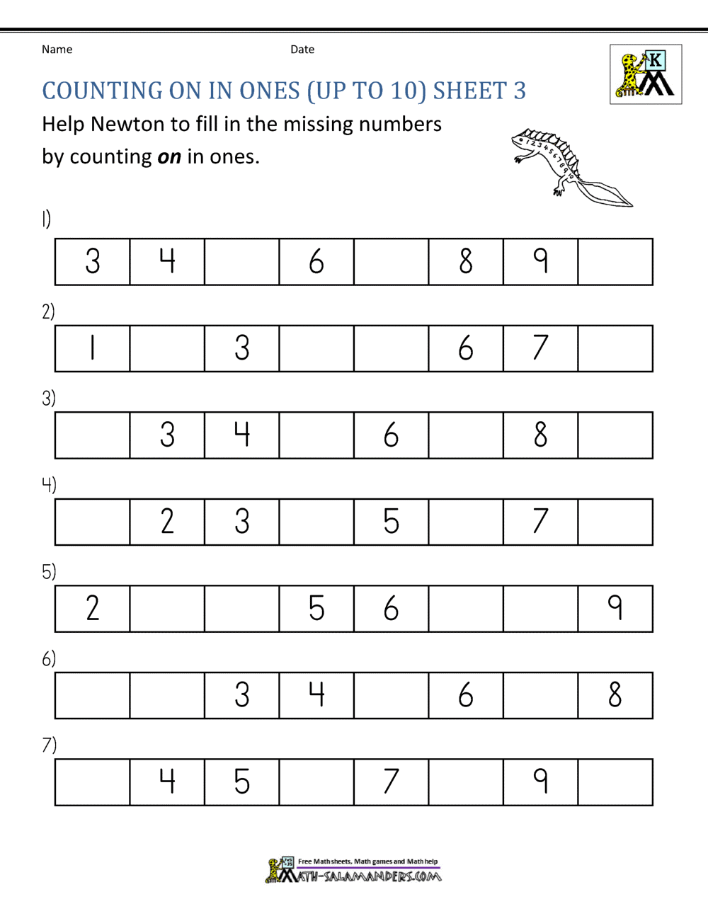 Kindergarten Counting Worksheet Sequencing to 15