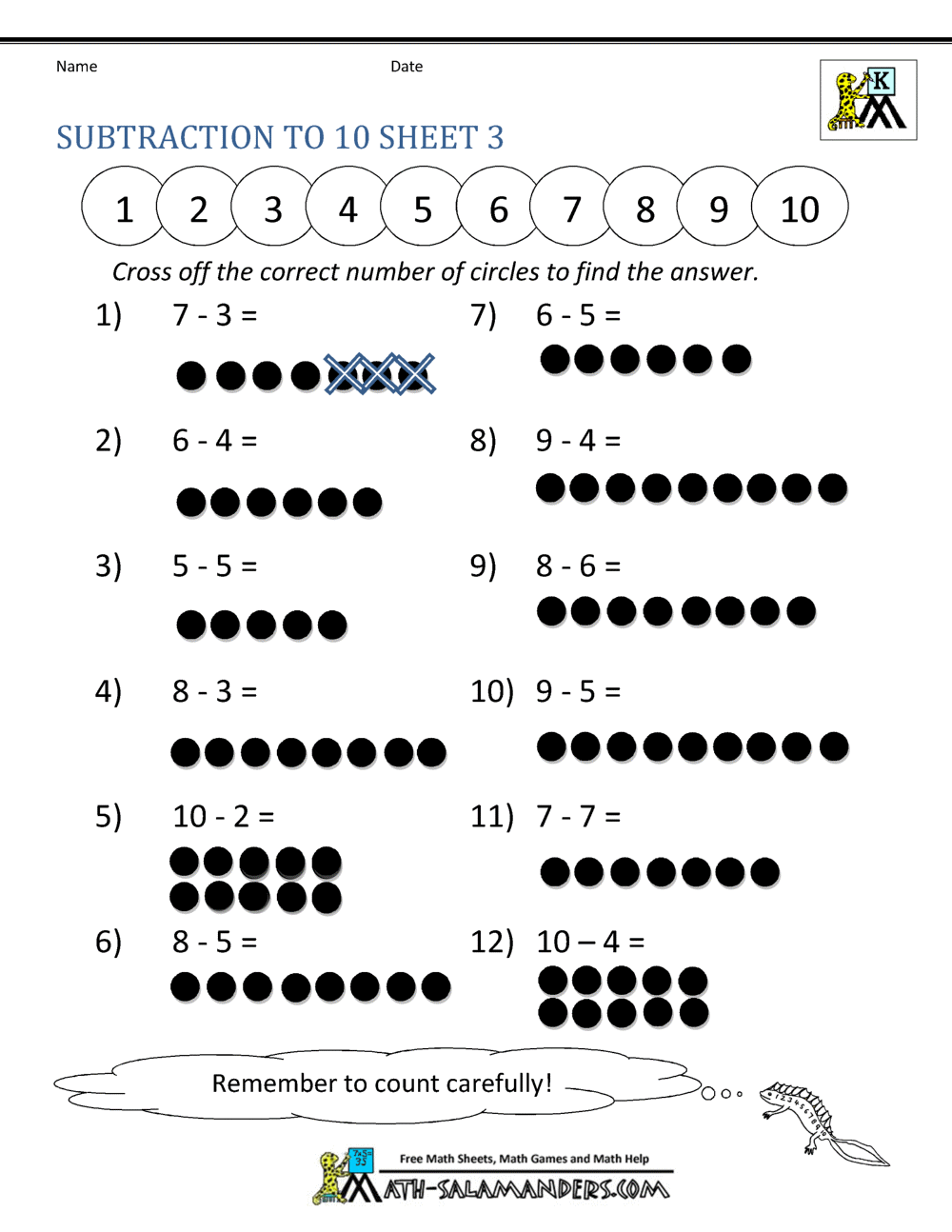 Addition and Subtraction Worksheets for Kindergarten For Subtraction Worksheet For Kindergarten