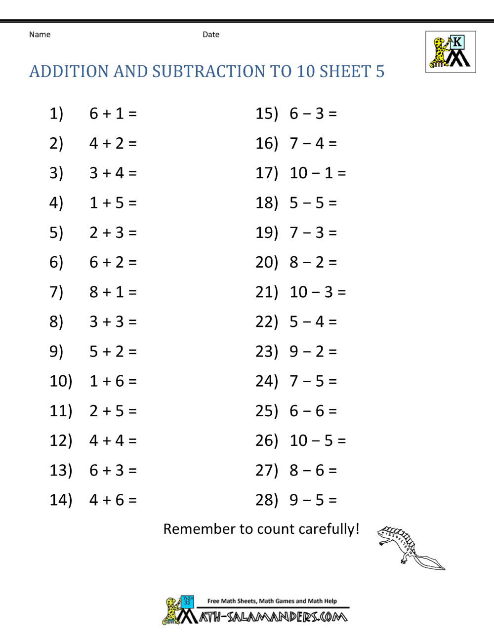 Kindergarten Math Problems - Kindergarten