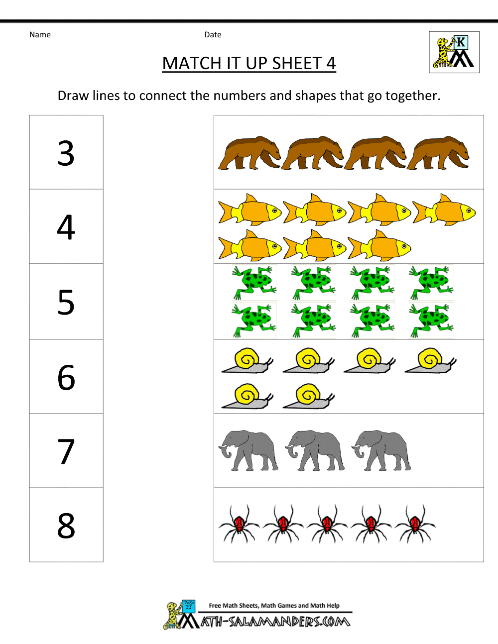 kindergarten math worksheets match it up 4 - Math Activities For Kindergarten