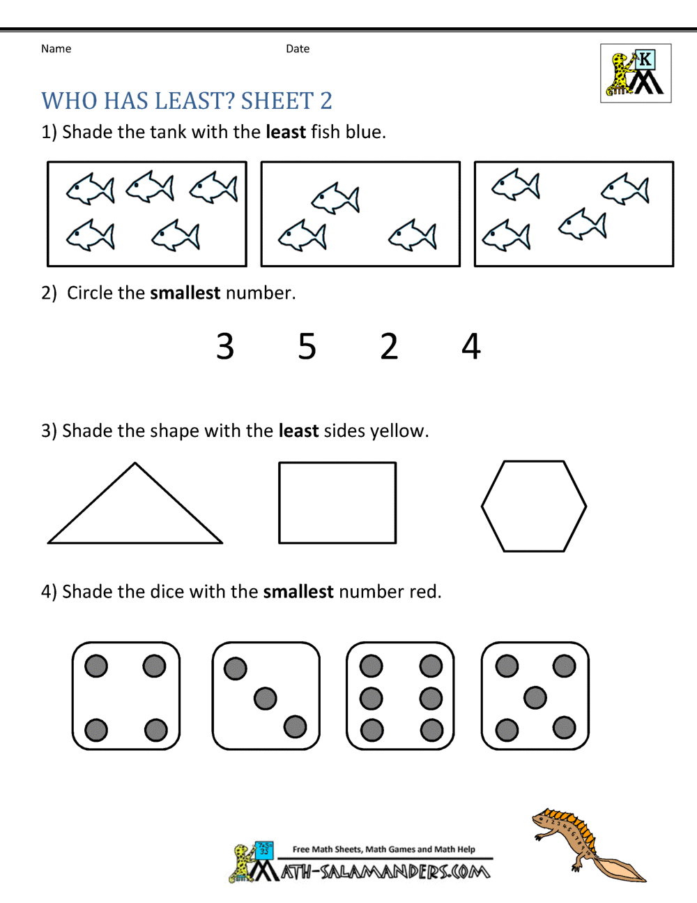 math worksheets for kindergarten big and small