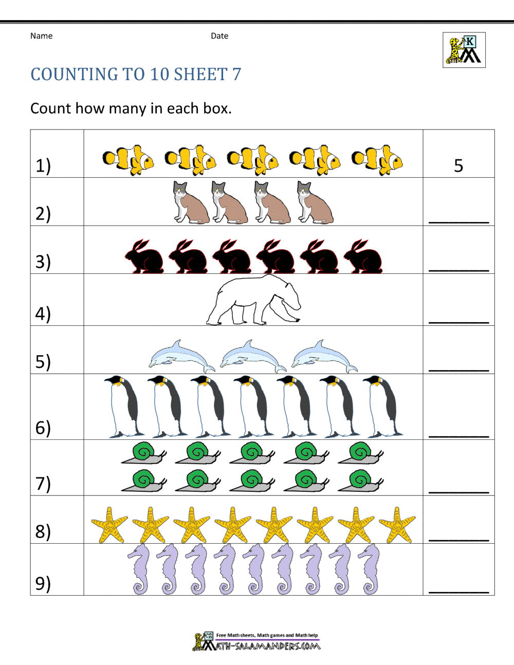 Counting to 11 Worksheets For Counting In 10s Worksheet