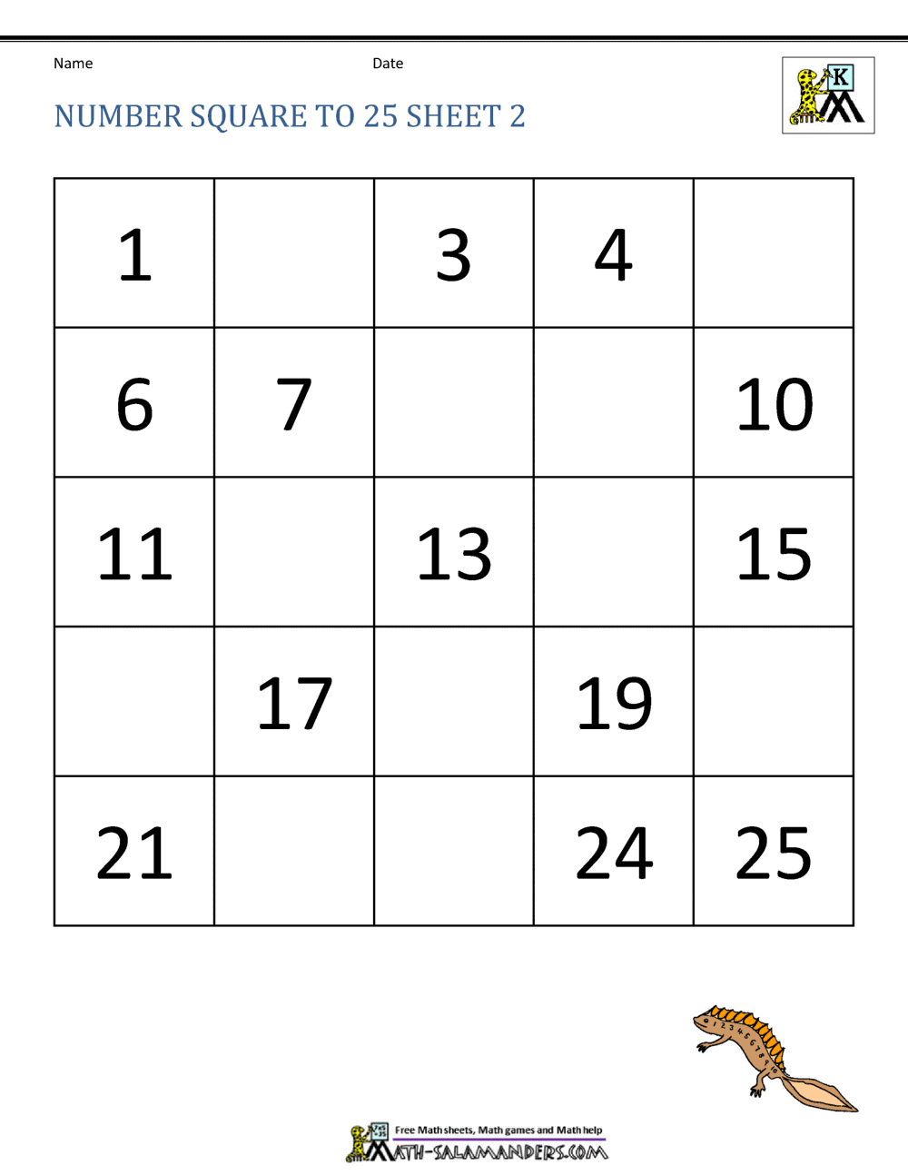 kindergarten worksheets number square worksheets to 25 2 - Kindergarten Math Worksheets Pdf