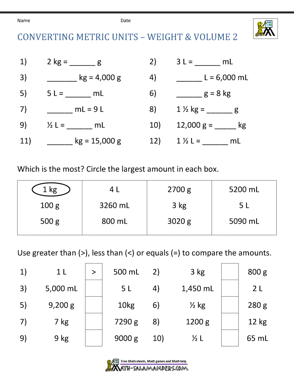 converting units of area and volume worksheet pdf In English To Metric Conversion Worksheet