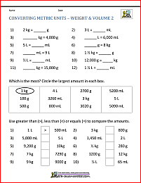 math conversion worksheets converting metric units weight volume 2