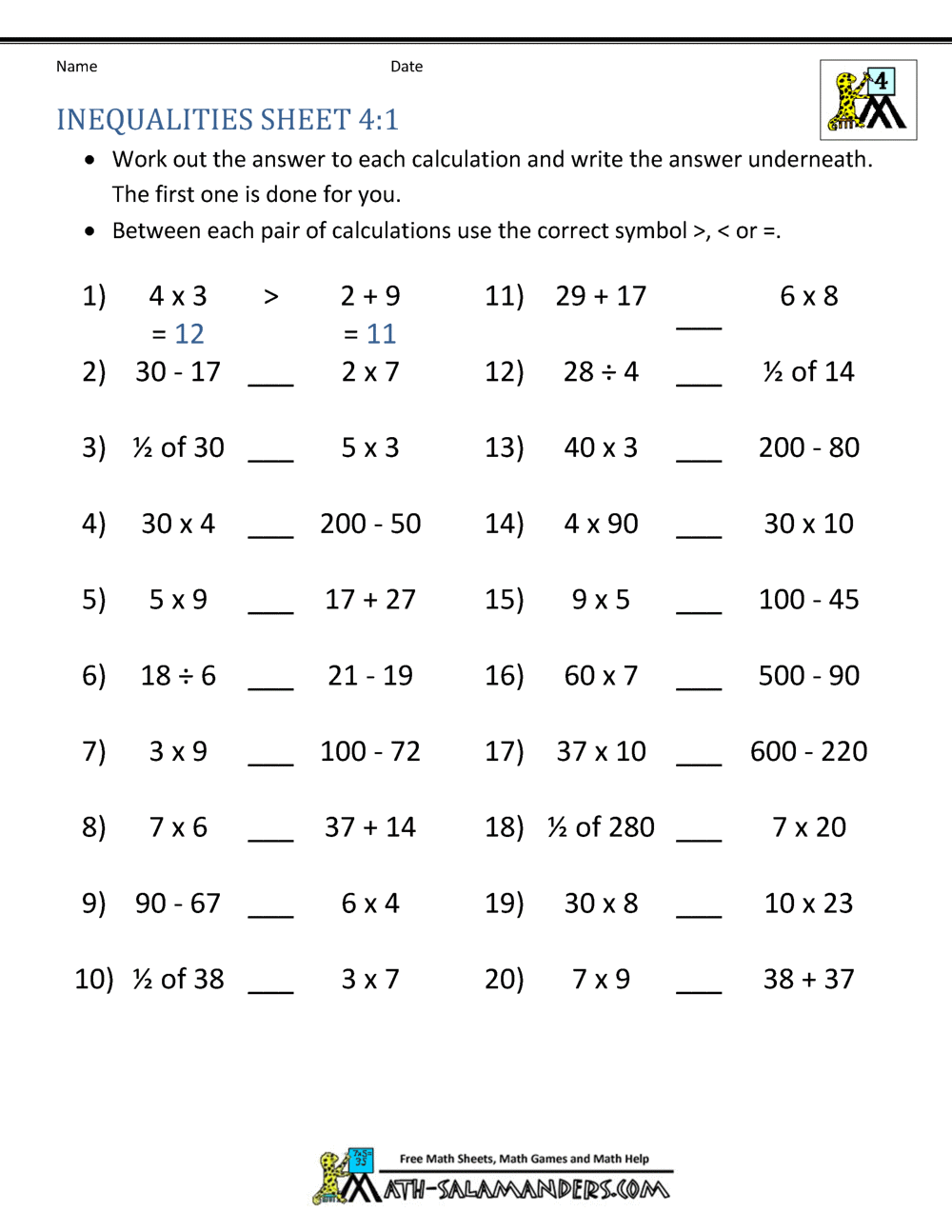 4th Grade Math Practice Multiples, Factors and Inequalities