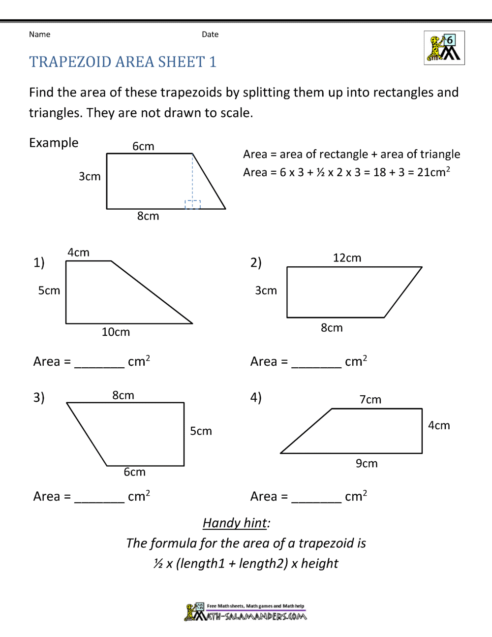 Area of Quadrilateral Worksheets Within Area Of Rhombus Worksheet