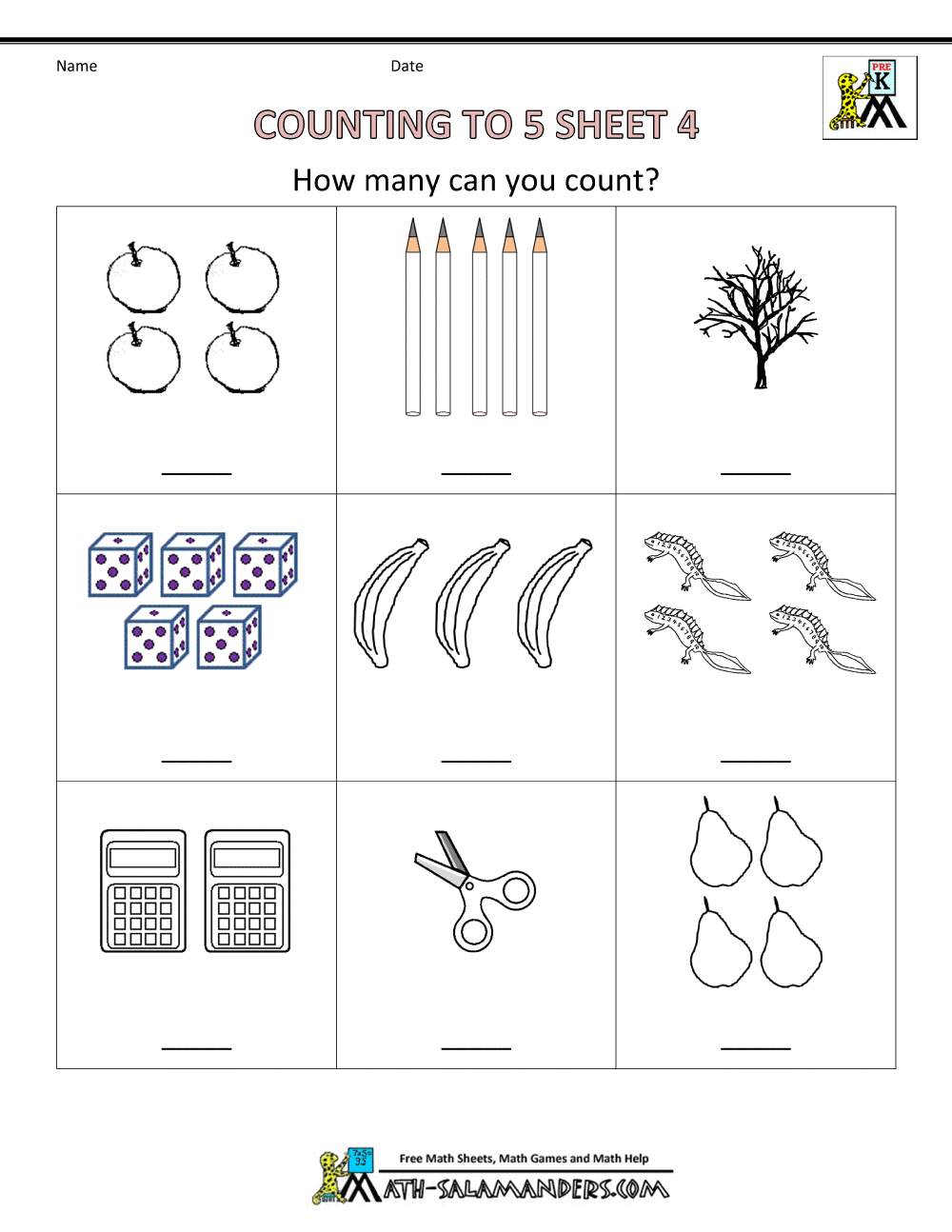 Preschool Counting Worksheets - Counting to 5