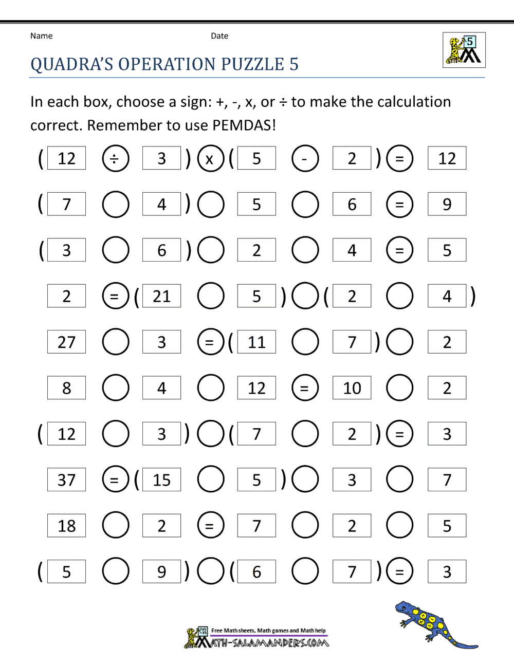 Printable Math Puzzles 11th Grade Regarding Order Of Operations Puzzle Worksheet