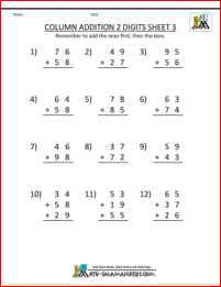 math sheets first grade column addition 2 digits carrying 3