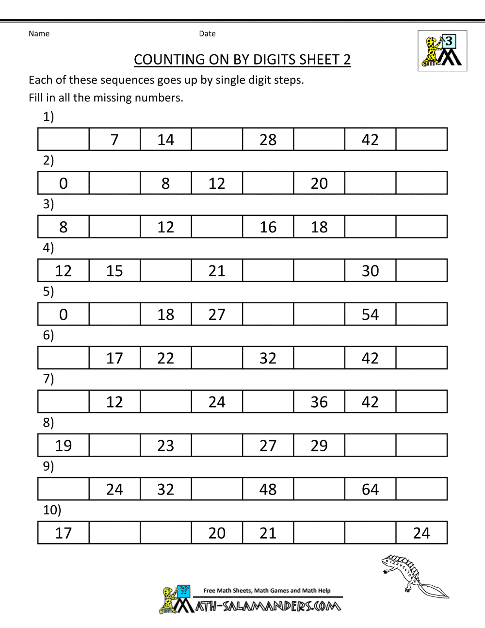 Counting on and back Worksheets 3rd Grade
