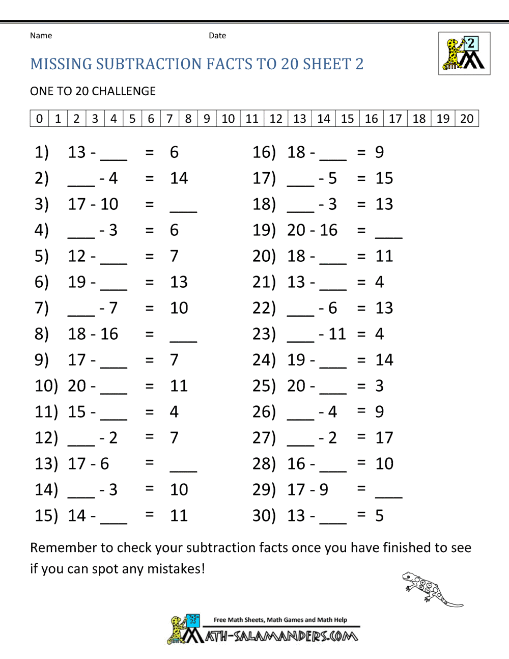 Subtraction Facts to 11 Throughout 2nd Grade Math Worksheet Pdf