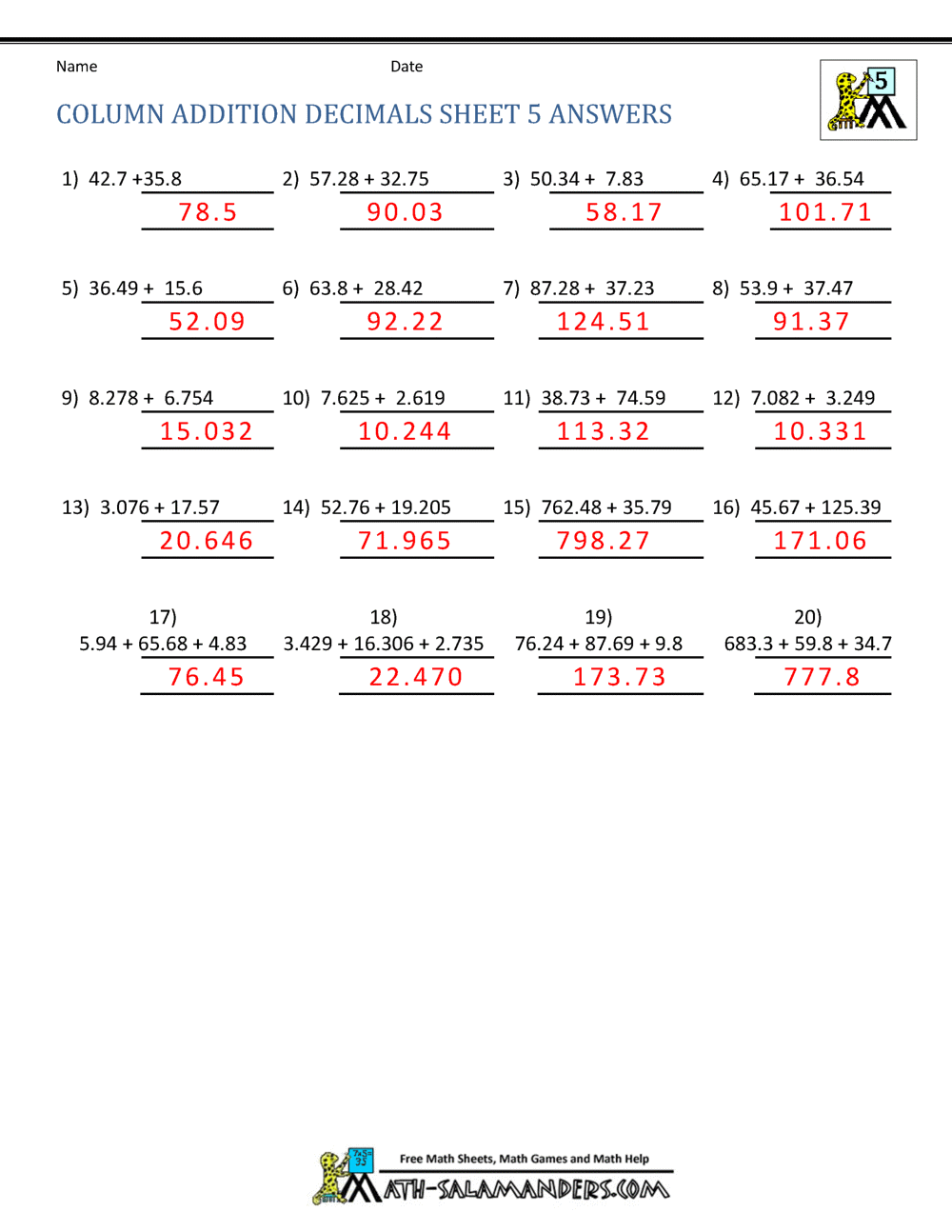 math worksheets 5th grade pdf