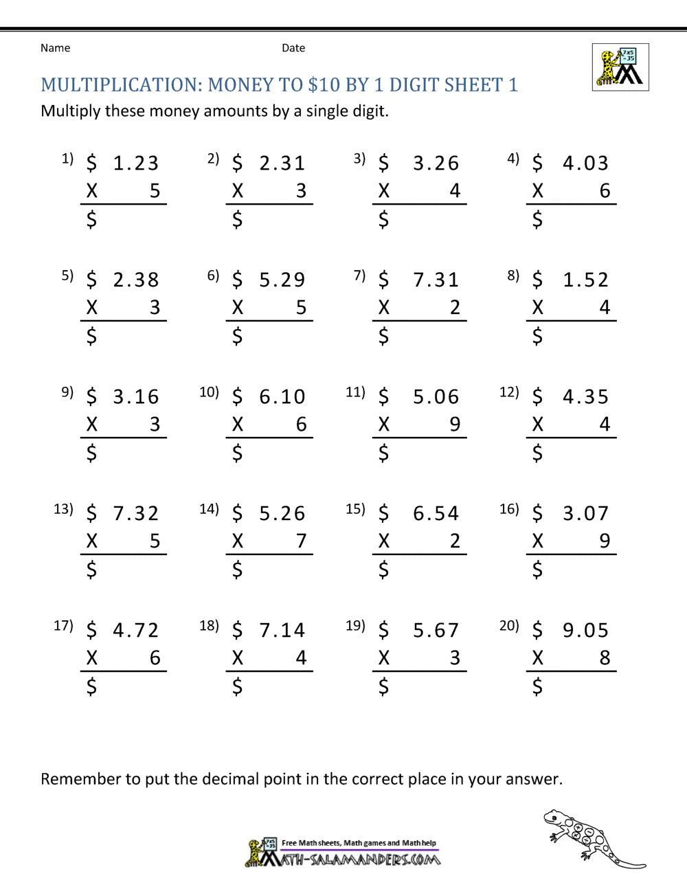 math worksheets for fifth graders multiplication 3 digits