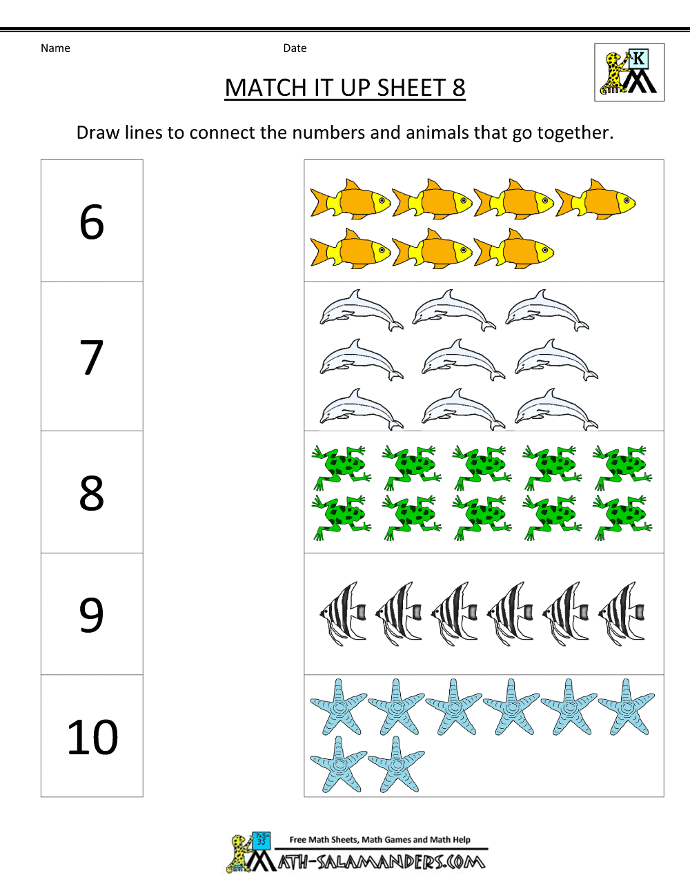math worksheets kindergarten match it up 8 - Printable Kindergarten Math Worksheets