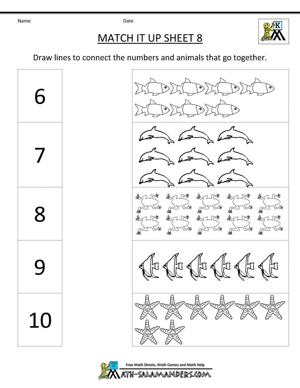 math worksheets kindergarten match it up 8bw - Worksheet For Kindergarten