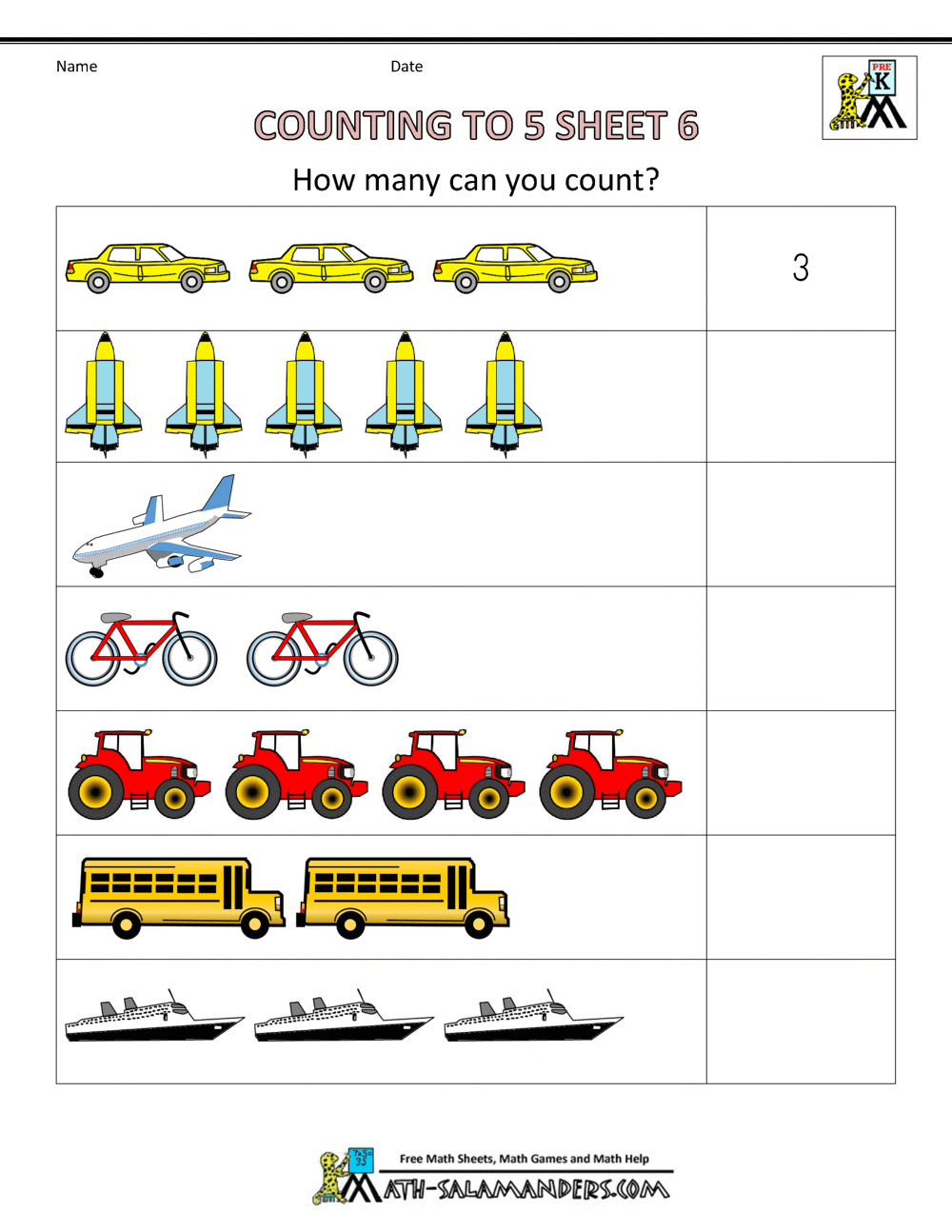 Preschool Counting Worksheets - Counting to 5