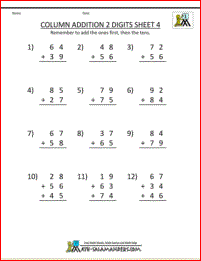math worksheets printable column addition 2 digits carrying 4
