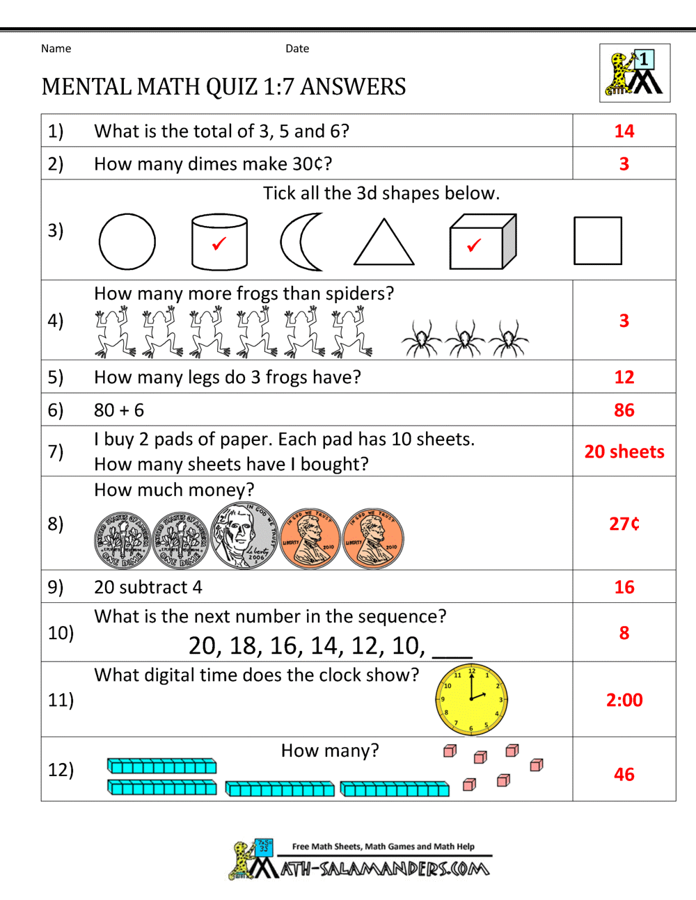 free download maths worksheets for class 1