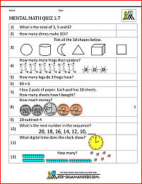 mental maths worksheets for 1st grade