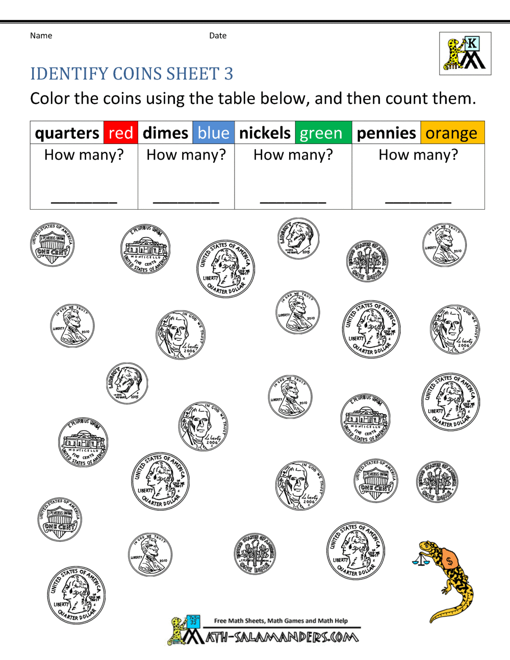 Kindergarten Money Worksheets 11st Grade Pertaining To Values Of Coins Worksheet