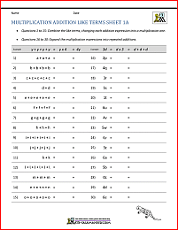 multiplication addition like terms 1a