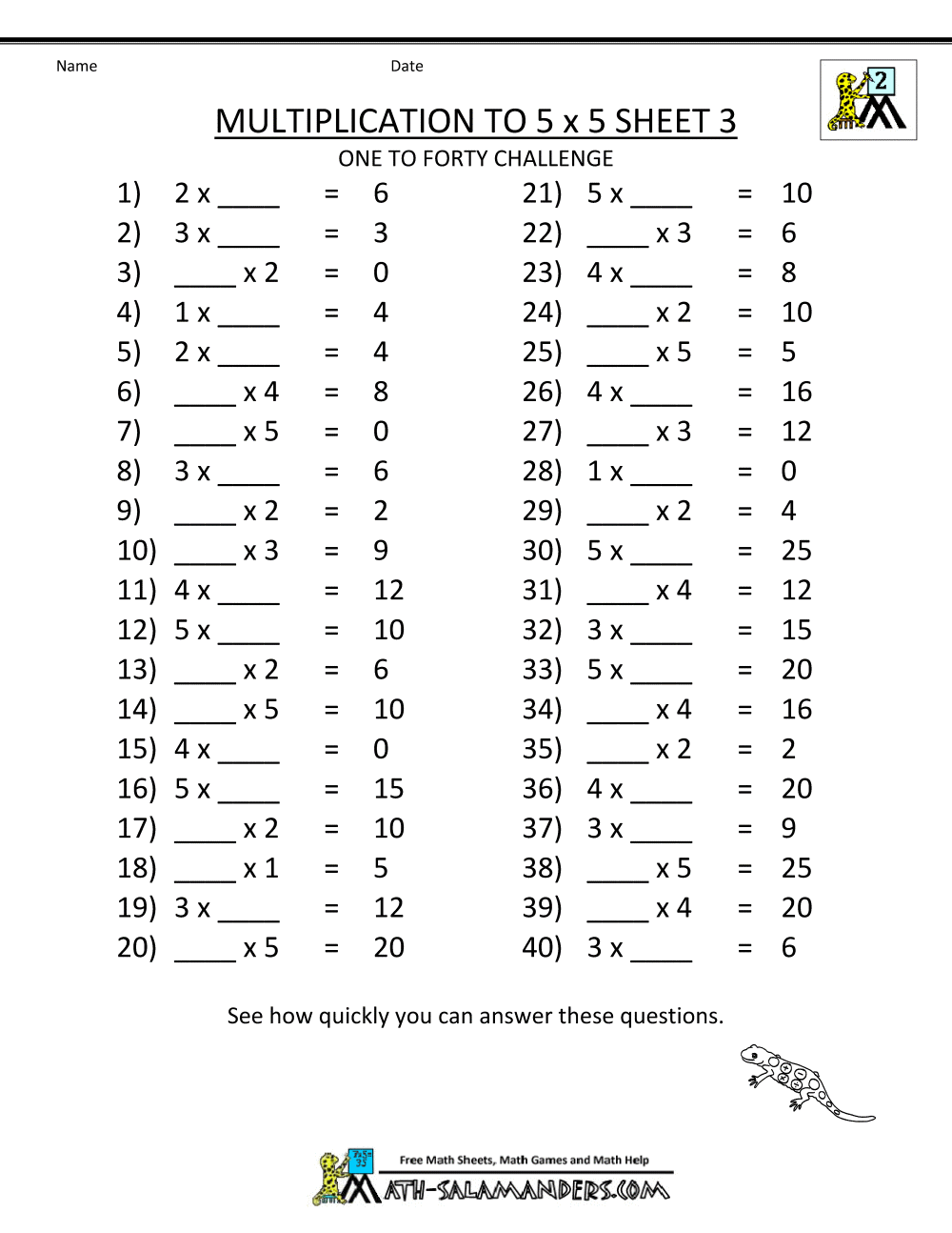 Www.math-Salamanders.com Image-Files Multiplication-Drill-Sheets-To-5X5-3.Gif | Multiplication Drills, Multiplication, Homeschool Math