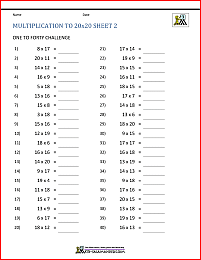 multiplication tables to 20x20 2