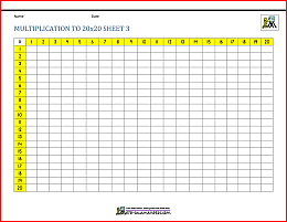 multiplication tables to 20x20 3