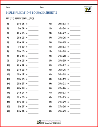 multiplication tables to 30x30 2