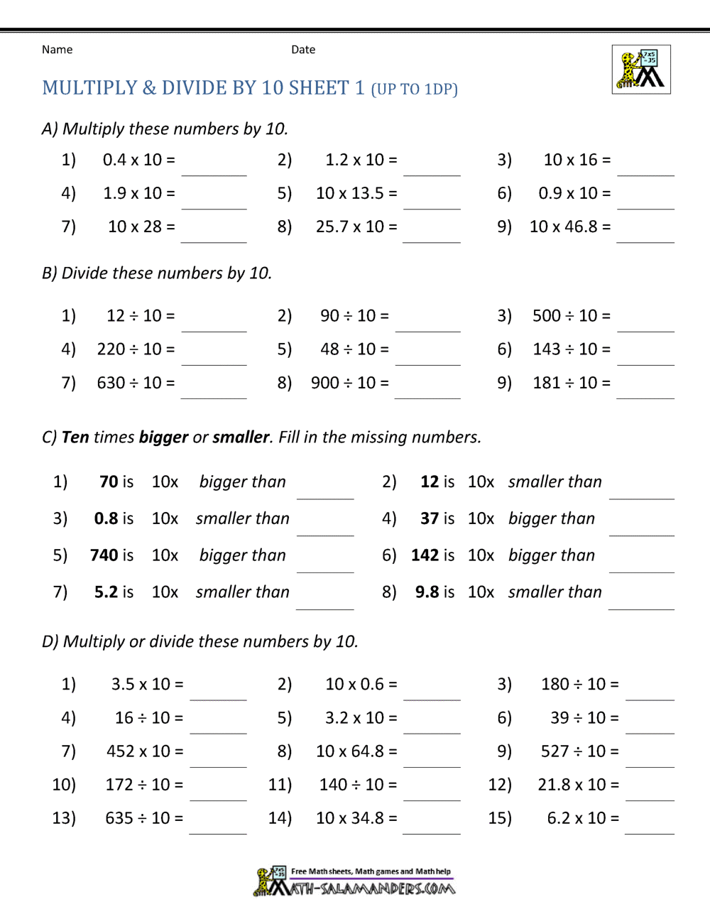 Multiply and Divide by 22 220 With Dividing Decimals Worksheet Pdf