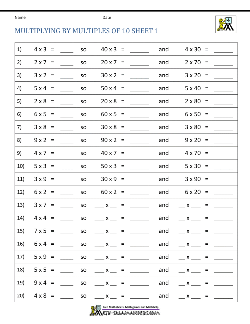 Multiplying By Powers Of 10 Worksheet