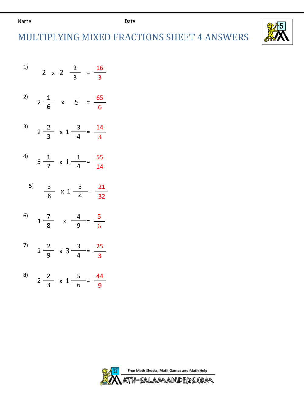 multiplying mixed fractions