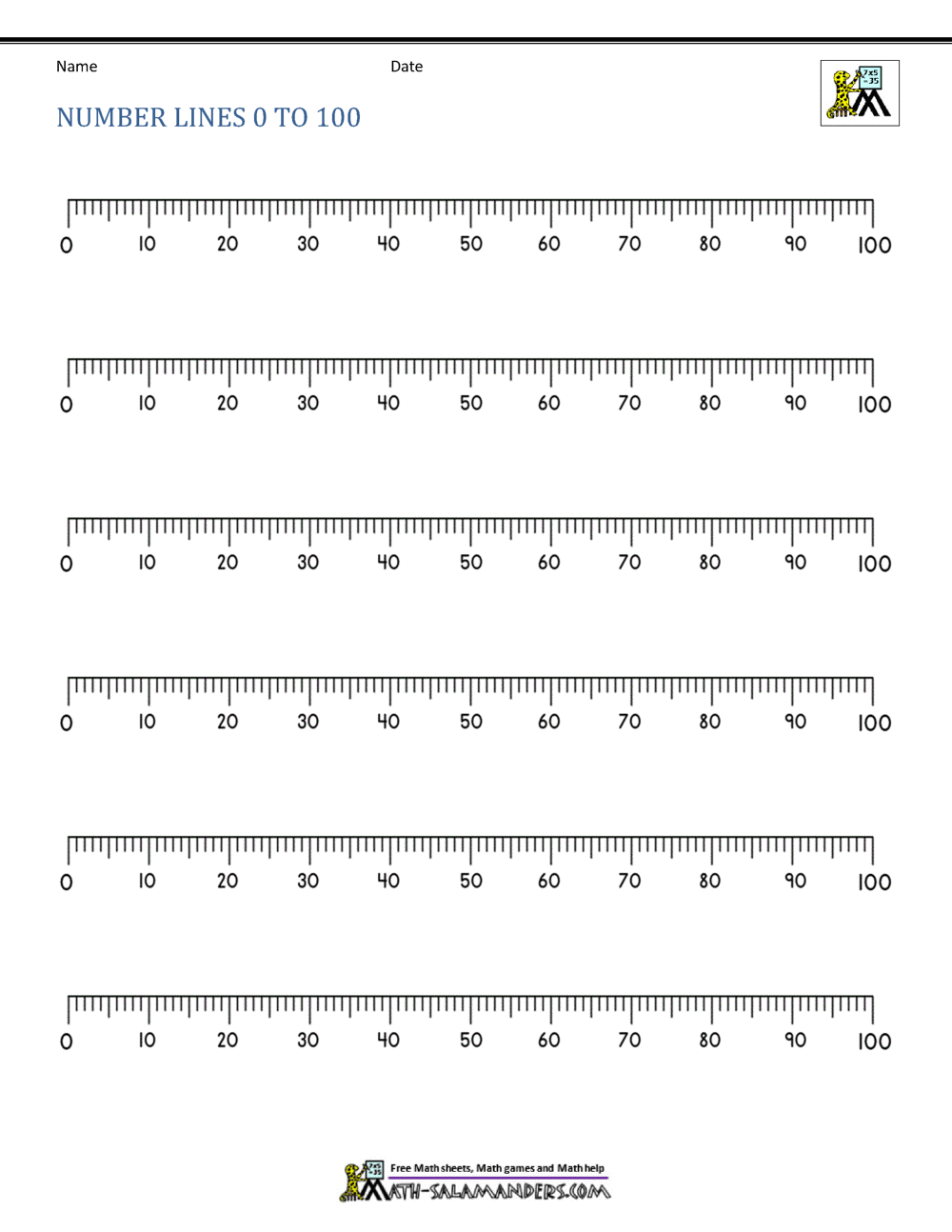 Number Line Up To 100 Printables