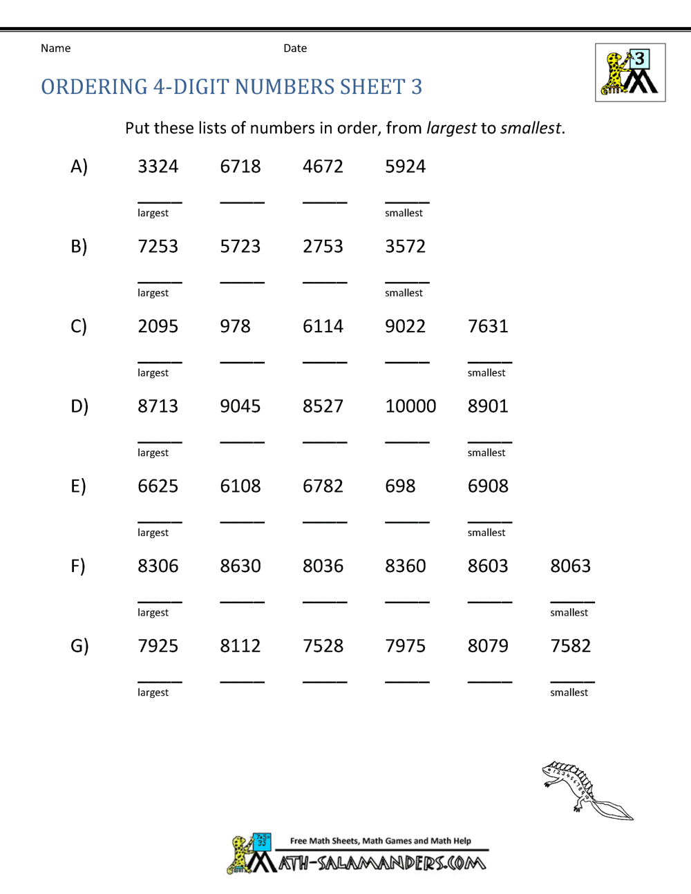 Ordering 11 digit numbers worksheets 11rd grade Intended For Ordering Real Numbers Worksheet
